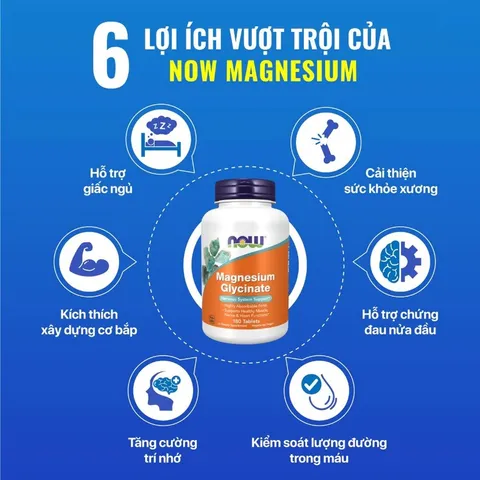 Viên Uống NOW Magnesium Glycinate 200 mg - Hỗ Trợ Thư Giãn, Giấc Ngủ Sâu, Sức Khỏe Tim Mạch - 180 Viên Bổ Sung Magie Dễ Hấp Thu