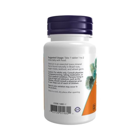 Viên uống Selenium NOW Foods 100 mcg - Tăng cường miễn dịch, hỗ trợ tuyến giáp, chống oxy hóa, cho tóc và móng khỏe mạnh