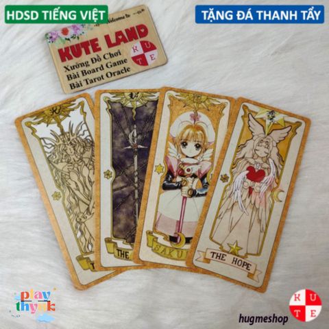 Thẻ Tarot Clow Cardcaptor Sakura 56 Lá Bài + Đá Thanh Tẩy & Hướng Dẫn Tiếng Việt - Quà Tặng Fan Anime Chính Hãng