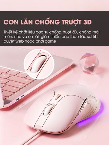Chuột Gaming Có Dây BAK B8 - Chuột Im Lặng 6 Nút 8800 DPI Cho Game Thủ Nữ, Thiết Kế Đẹp Màu Sắc Tươi Tắn