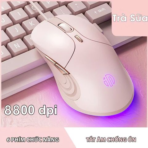 Chuột Gaming Có Dây BAK B8 - Chuột Im Lặng 6 Nút 8800 DPI Cho Game Thủ Nữ, Thiết Kế Đẹp Màu Sắc Tươi Tắn