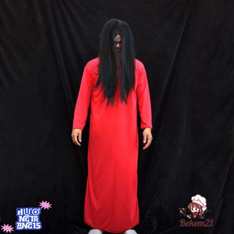 Bộ Trang Phục Cương Thi Áo Nhung Đỏ và Tóc Giả Huyền Bí - Trang Phục Halloween Đẹp Mê Ly cho Tiệc Tùng và Cosplay