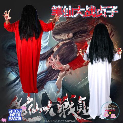 Bộ Trang Phục Cương Thi Nhung Đỏ Kèm Tóc Giả - Thời Trang Halloween Ma Mị và Hấp Dẫn cho Tiệc Hóa Trang
