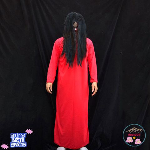 Bộ Trang Phục Cương Thi Nhung Đỏ Kèm Tóc Giả - Thời Trang Halloween Ma Mị và Hấp Dẫn cho Tiệc Hóa Trang