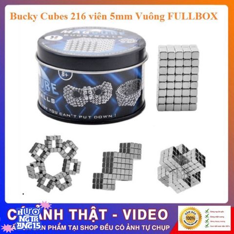 Bucky Cubes - Bộ Nam Châm 216 Viên 5mm Hình Vuông Màu Bạc Trong Hộp Nhôm Sang Trọng - Đồ Chơi Xếp Hình Sáng Tạo và Giải Tỏa Căng Thẳng