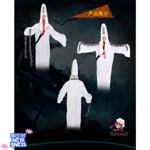 Bộ Hóa Trang Kinh Dị Hắc Bạch Vô Thường - Trang Phục Halloween Cho Người Lớn, Áo Dài Thời Thượng và Bảng Cảm Hứng Phép Thuật