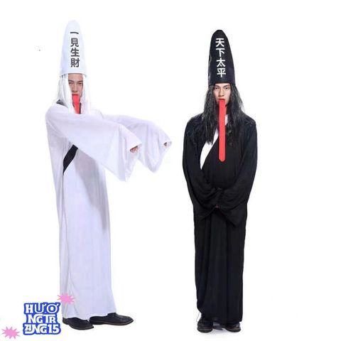 Bộ Trang Phục Halloween Ma Quái Đen Trắng - Thời Trang Huyền Bí Dành Cho Người Lớn và Trẻ Em Từ 4 Tuổi trở lên