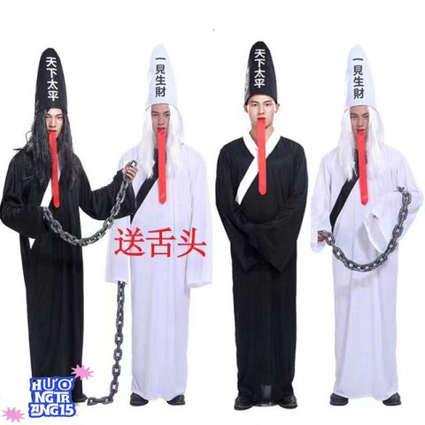 Bộ Trang Phục Halloween Ma Quái Đen Trắng - Thời Trang Huyền Bí Dành Cho Người Lớn và Trẻ Em Từ 4 Tuổi trở lên