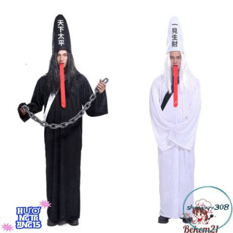 Bộ Trang Phục Halloween Hắc Bạch Vô Thường và Diêm Vương Dành Cho Người Lớn - Thời Trang Hóa Trang Ma Quái, Độc Đáo và Hấp Dẫn