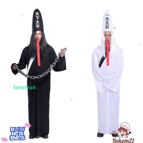 Bộ Trang Phục Halloween Cương Thi Hắc Bạch Đầy Ma Mị Dành Cho Người Lớn - Cosplay Diêm Vương, Pháp Sư, Hắc Bạch Vô Thường, Đồ Hóa Trang ấn Tượng