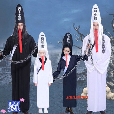 Bộ Trang Phục Halloween Kinh Dị Hắc Bạch - Thần Chết Áo Choàng và Phụ Kiện Ma Quái - Đồ Hóa Trang Cosplay ấn Tượng