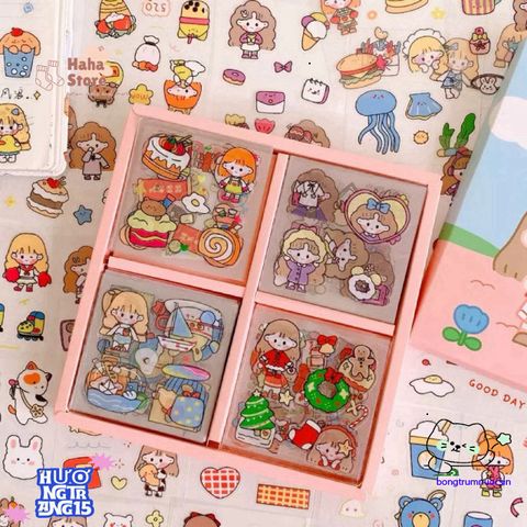 Set Sticker Vuông Dễ Thương - Bộ Trang Trí Sổ Tay, Laptop & Điện Thoại, Hình Nhân Vật Hoạt Hình Cute, Món Quà Nhỏ Xinh