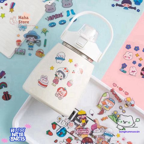 Set Sticker Vuông Dễ Thương - Bộ Trang Trí Sổ Tay, Laptop & Điện Thoại, Hình Nhân Vật Hoạt Hình Cute, Món Quà Nhỏ Xinh