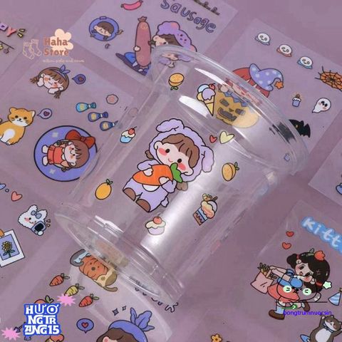 Set Sticker Vuông Dễ Thương - Bộ Trang Trí Sổ Tay, Laptop & Điện Thoại, Hình Nhân Vật Hoạt Hình Cute, Món Quà Nhỏ Xinh