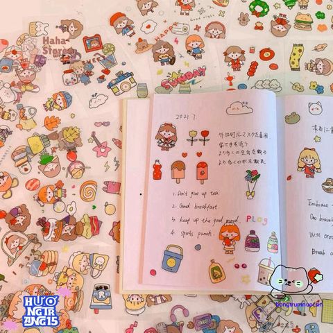 Set Sticker Vuông Dễ Thương - Bộ Trang Trí Sổ Tay, Laptop & Điện Thoại, Hình Nhân Vật Hoạt Hình Cute, Món Quà Nhỏ Xinh