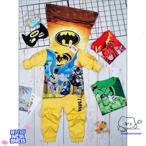 Bộ Đồ Siêu Nhân Halloween Cho Bé - Kèm Mặt Nạ 3D và Áo Choàng Thun Cotton Chất Lượng Cao