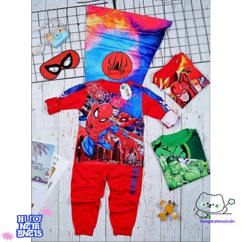 Bộ Đồ Siêu Nhân Halloween Cho Bé - Kèm Mặt Nạ 3D và Áo Choàng Thun Cotton Chất Lượng Cao