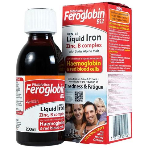 Siro Bổ Máu Feroglobin B12 Vitabiotics - Hỗ Trợ Tạo Máu, Giảm Mệt Mỏi, Phù Hợp cho Trẻ Em và Phụ Nữ Mang Thai, Vị Cam Mật Ong