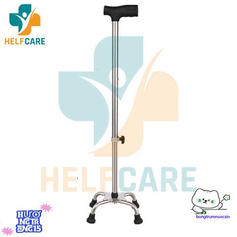 Gậy Chống Bốn Chân Inox HelpCare - Điều Chỉnh Chiều Cao 80-98 cm Dành Cho Người Cao Tuổi và Người Khuyết Tật