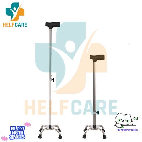Gậy Chống Bốn Chân Inox HelpCare - Điều Chỉnh Chiều Cao 80-98 cm Dành Cho Người Cao Tuổi và Người Khuyết Tật