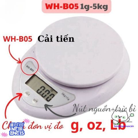 Cân Điện Tử Mini WH-B05 - Cân Làm Bánh Chính Xác 1-5kg, Kèm 2 Pin AA Thông Minh, Dễ Dàng Sử Dụng Tại Nhà Bếp