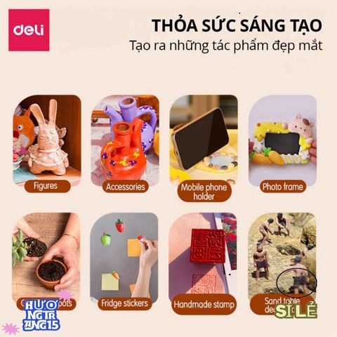 Đất Sét Deli Tự Khô An Toàn Không Mùi - Đất Nặn Nghệ Thuật Hàng Chính Hãng (250/500/1000g)