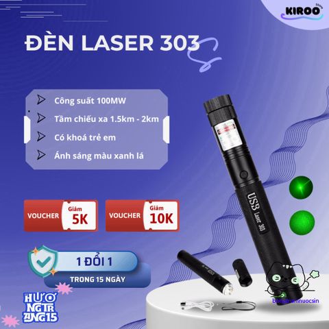 Bút Laser 303 - Chiếu Ánh Sáng Xanh Mạnh Mẽ 100mW, An Toàn, Đa Chức Năng Cho Giảng Dạy và Giải Trí, Thích Hợp Du Lịch và Thiên Văn Học