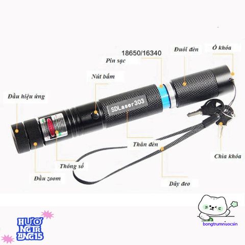 Đèn laser LED GrownTech 303 Siêu Sáng Xanh - Pin Sạc, Đầu Chiếu 4 Chế Độ, Thích Hợp Dùng Trong Xây Dựng và Giảng Dạy