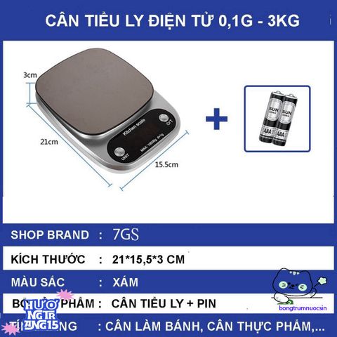 Cân Điện Tử Chính Xác 3KG & 5KG - Cân Bếp Tiện Lợi Tặng Kèm Pin - Đếm Sản Phẩm, Chế Độ Trở Bì, Thép Không Gỉ