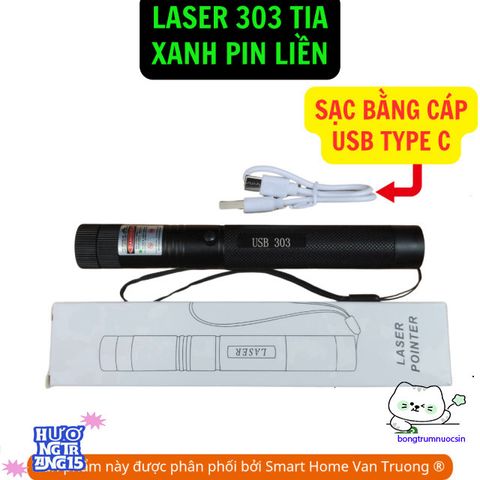 Bút Laser 303 Đèn Laze Xanh Lá - Đèn Học Tập và Giải Trí với Sạc USB-C Nhanh, Chiếu Tia Xa 1.5-2km