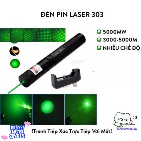 Bút Laze Xanh 303 Siêu Sáng - Laser Công Suất Lớn Chiếu Xa 3km, Tặng Pin và Sạc USB, Món Quà Lý Tưởng cho Người Yêu Khoa Học