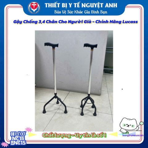 Gậy Chống Đỡ 4 Chân LUCASS B932 Inox Cao Cấp - Hỗ Trợ Di Chuyển An Toàn Cho Người Cao Tuổi, Phục Hồi Chức Năng