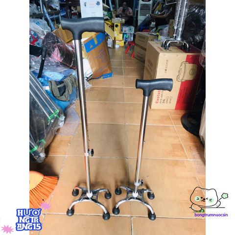 Gậy chống 4 chân điều chỉnh chiều cao cho người cao tuổi - Hỗ trợ đi lại, vật liệu inox bền đẹp, an toàn cho sức khỏe