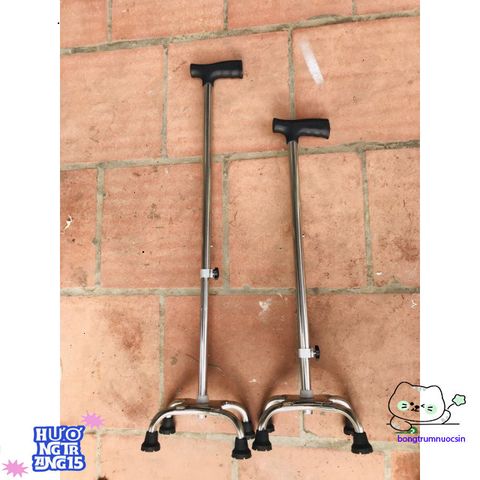 Gậy chống 4 chân điều chỉnh chiều cao cho người cao tuổi - Hỗ trợ đi lại, vật liệu inox bền đẹp, an toàn cho sức khỏe