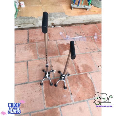 Gậy chống 4 chân điều chỉnh chiều cao cho người cao tuổi - Hỗ trợ đi lại, vật liệu inox bền đẹp, an toàn cho sức khỏe