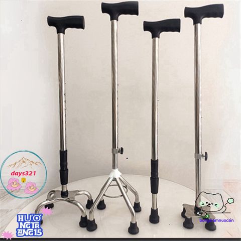 Gậy Batoong INOX 4 Chân Điều Chỉnh - Hỗ Trợ Di Chuyển An Toàn Cho Người Già, Người Ốm, Khuyết Tật
