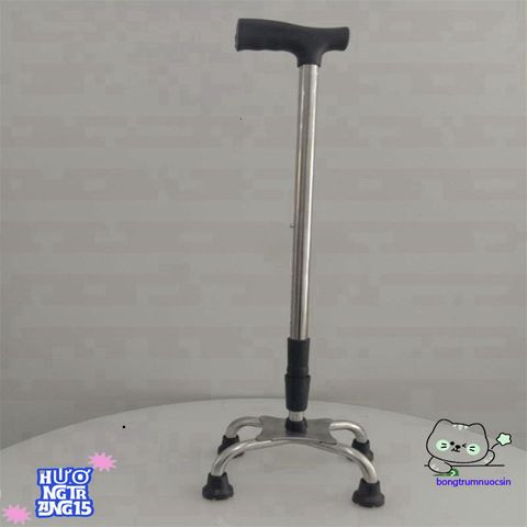 Gậy Batoong INOX 4 Chân Điều Chỉnh - Hỗ Trợ Di Chuyển An Toàn Cho Người Già, Người Ốm, Khuyết Tật