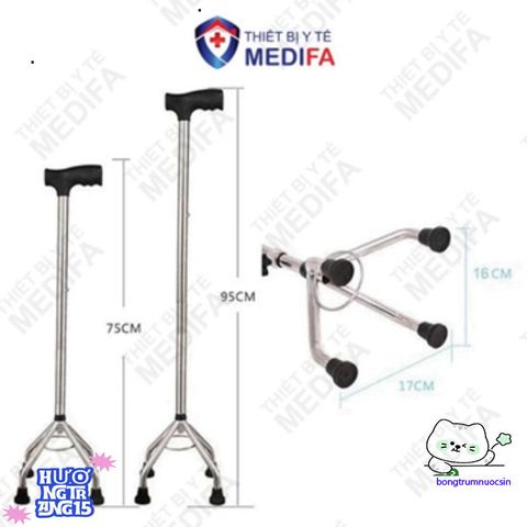 Gậy Chống Lucass BK32 - Gậy Đi Bộ 4 Chân Cao Cấp Dành Cho Người Già, Điều Chỉnh Chiều Cao, An Toàn Chống Trơn Trượt