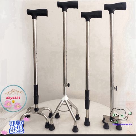 Gậy Chống Đi Bộ INOX 4 Chân - Điều Chỉnh Chiều Cao Cho Người Già, Người Khuyết Tật, Tập Đi An Toàn, Chất Liệu Cao Cấp