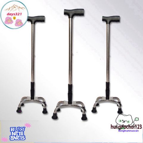 Gậy 4 Chân Điều Chỉnh Cao Thấp Inox Bền Vững - Giải Pháp An Toàn Cho Người Già và Khuyết Tật Tập Đi