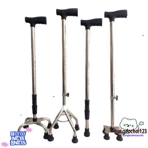 Gậy 4 Chân Điều Chỉnh Cao Thấp Inox Bền Vững - Giải Pháp An Toàn Cho Người Già và Khuyết Tật Tập Đi