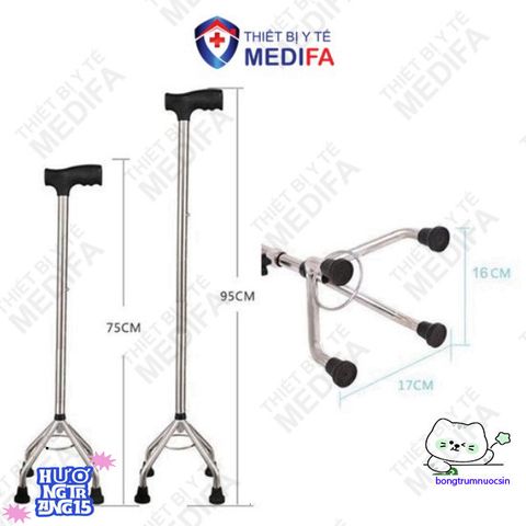 Gậy chống 4 chân Oromi cho người già - Gậy batoong điều chỉnh chiều cao linh hoạt, an toàn và chắc chắn, hỗ trợ đi lại dễ dàng