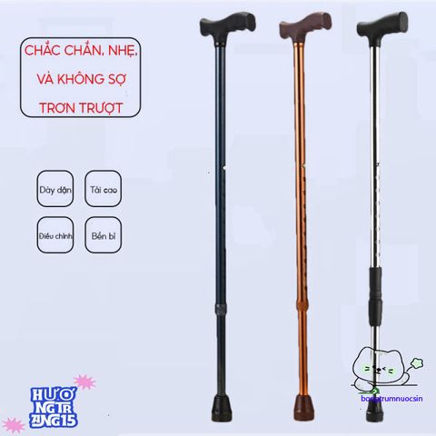 Gậy chống inox điều chỉnh chiều cao cho người già - Batoong 1 chân và 4 chân tiện dụng, hỗ trợ đi lại an toàn từ 67-87cm