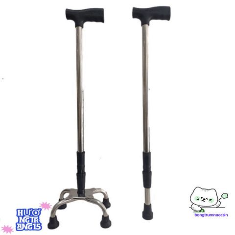Gậy Chống Người Già 4 Chân Điều Chỉnh INOX - Thiết Bị Tập Đi An Toàn Dành Cho Người Cao Tuổi & Khuyết Tật