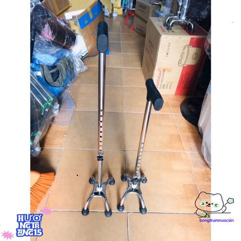 Gậy hỗ trợ inox 4 chân điều chỉnh độ cao - Dụng cụ đi lại cho người già, người ốm, phục hồi chức năng bền bỉ, phong cách.