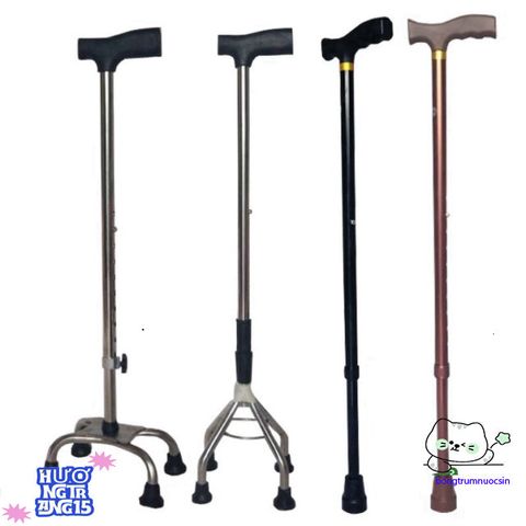 Gậy Chống Người Già 4 Chân Điều Chỉnh INOX - Thiết Bị Tập Đi An Toàn Dành Cho Người Cao Tuổi & Khuyết Tật