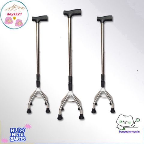 Gậy Chống Người Già 4 Chân Điều Chỉnh INOX - Thiết Bị Tập Đi An Toàn Dành Cho Người Cao Tuổi & Khuyết Tật