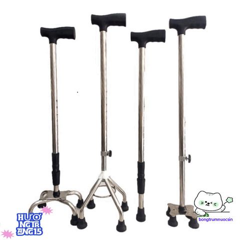 Gậy Chống Người Già 4 Chân Điều Chỉnh INOX - Thiết Bị Tập Đi An Toàn Dành Cho Người Cao Tuổi & Khuyết Tật