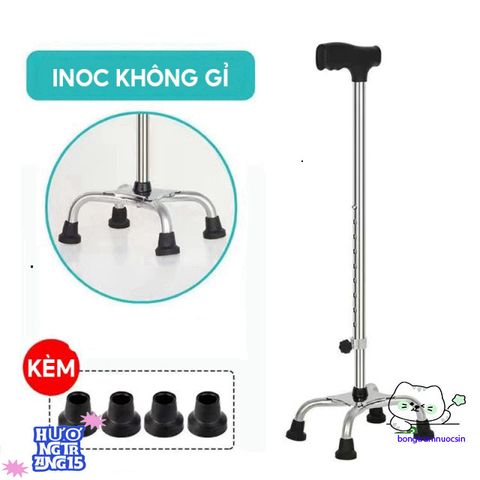 Gậy Chống Đa Năng 4 Chân Hợp Kim Nhôm Chống Gỉ Cho Người Cao Tuổi - Điều Chỉnh Chiều Cao 67-90cm, Dễ Dàng Sử Dụng