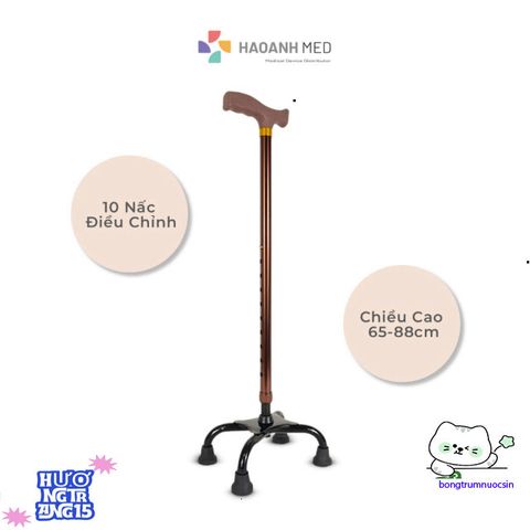 Gậy Chống 4 Chân Điều Chỉnh Cao Nhôm/Inox Bền Bỉ - Hỗ Trợ Đi Lại Cho Người Cao Tuổi, 63-88 cm